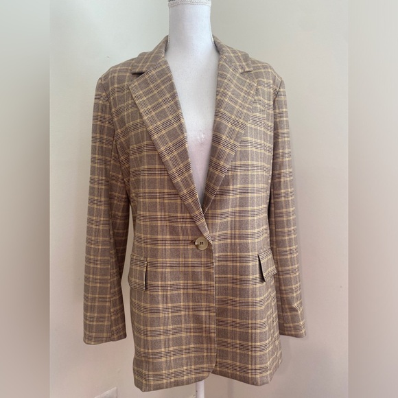 Free People Boyfriend Yellow and Brown Oversized Blazer Size Small - Picture 2 of 8